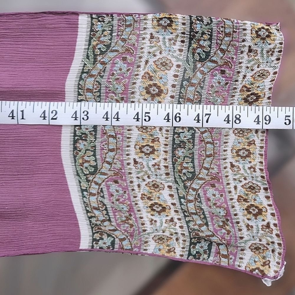 Vtg lilac sheer silk chiffon crepon patterned end slim scarf - Picture 11 of 13